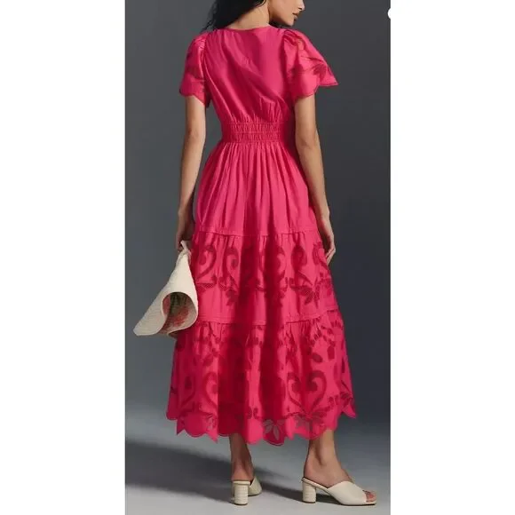 By Anthropologie The Somerset Pink Maxi Dress The Cutwork Edition Size XS Petite - Picture 2 of 9